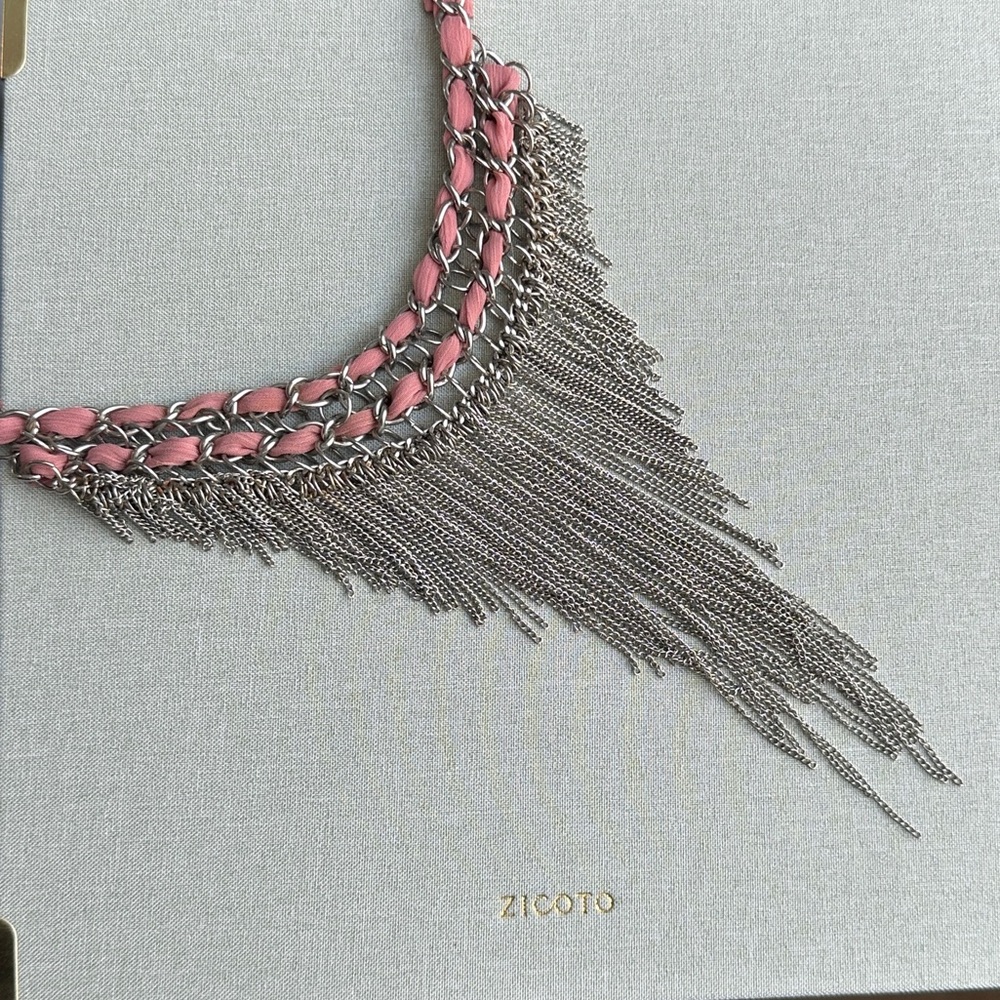 Pink and Silver Fringe Chain Statement Necklace
